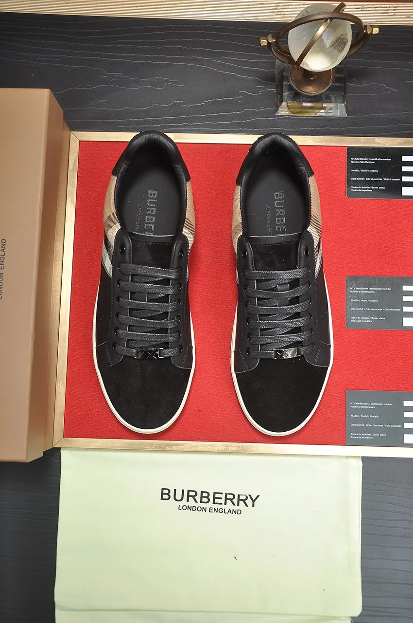 Men's shoes💰480💶[Burberry] (cowhide lining) classic low-top sneakers｜Imported cowhide with classic plaid fabric｜Cow leather lining｜Original outsole｜Fine workmanship and comfortable to wear Size: 38-44 (customized at 45)